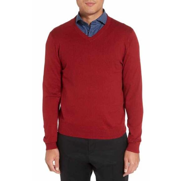 Brooks Brothers Merino Wool Blend V-Neck Sweater Men M Red Knit Unisex Vintage - Picture 1 of 12